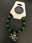 Green and Black Skull pendant Stretch Bracelet