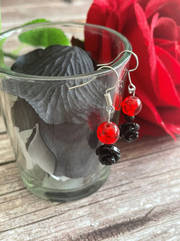 Red and Black Rose Drop Earring