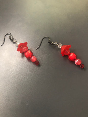 Red Flower Bead drop Earrings