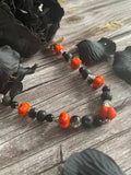 Pumpkin and Black Bead Link Necklace