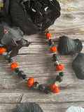 Pumpkin and Black Bead Link Necklace
