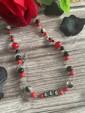 Red and Black '666' Link Necklace